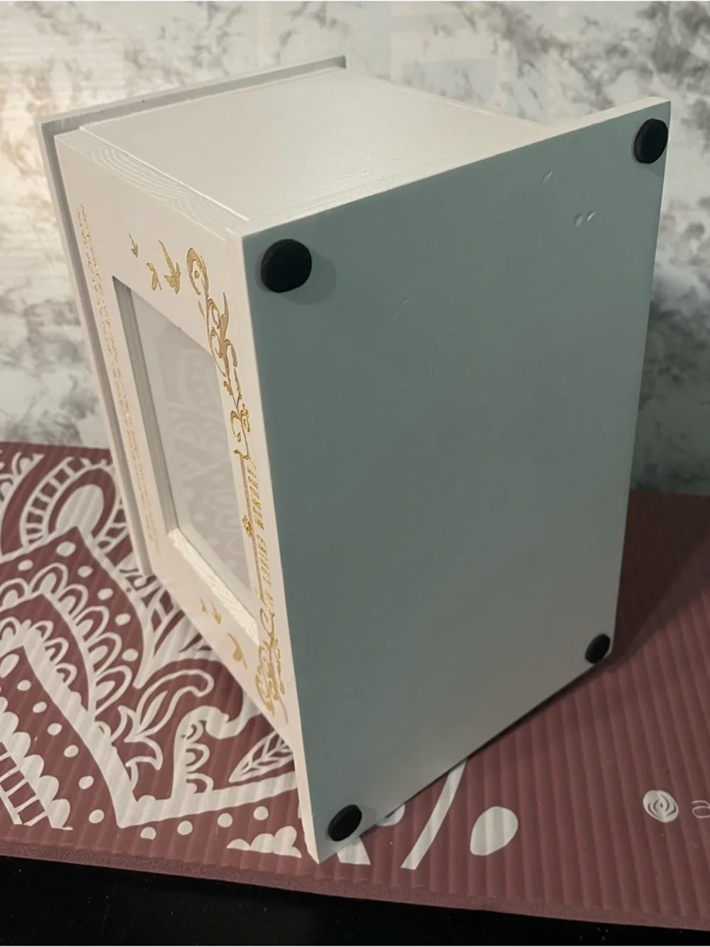 White Memorial Photo Urn Box with Gold Accents - In Loving Memory